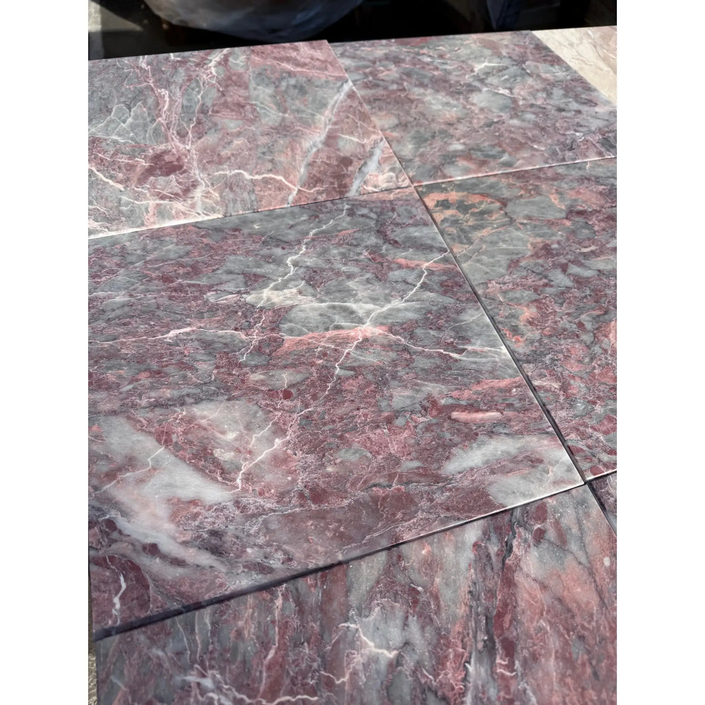 Polished Rosetta Storm Marble 12x12 pink and gray veined tile floor