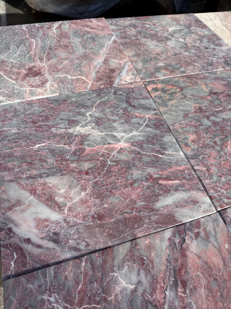 Polished Rosetta Storm Marble 12x12 pink and gray veined tile floor