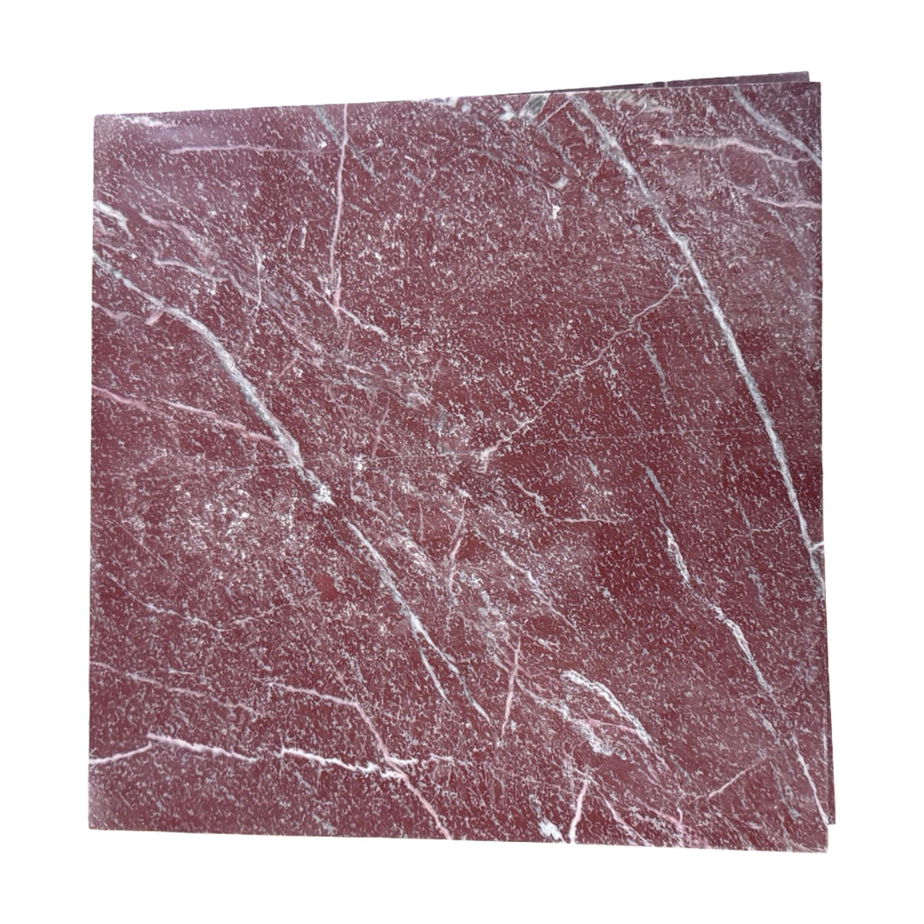 Rosso Laguna Marble tile with deep reddish-brown color and striking white and grey veining