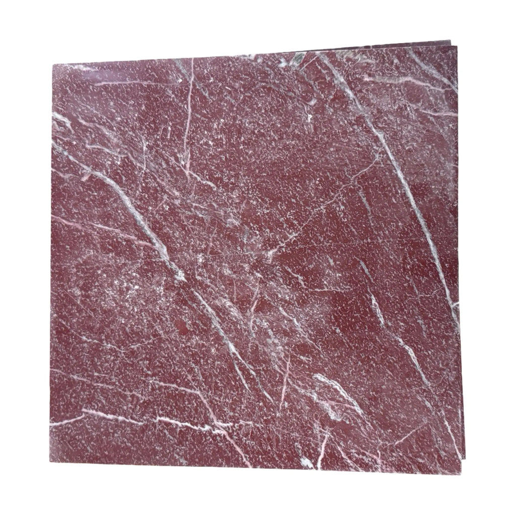 Rosso Laguna Marble tile with deep reddish-brown color and striking white and grey veining