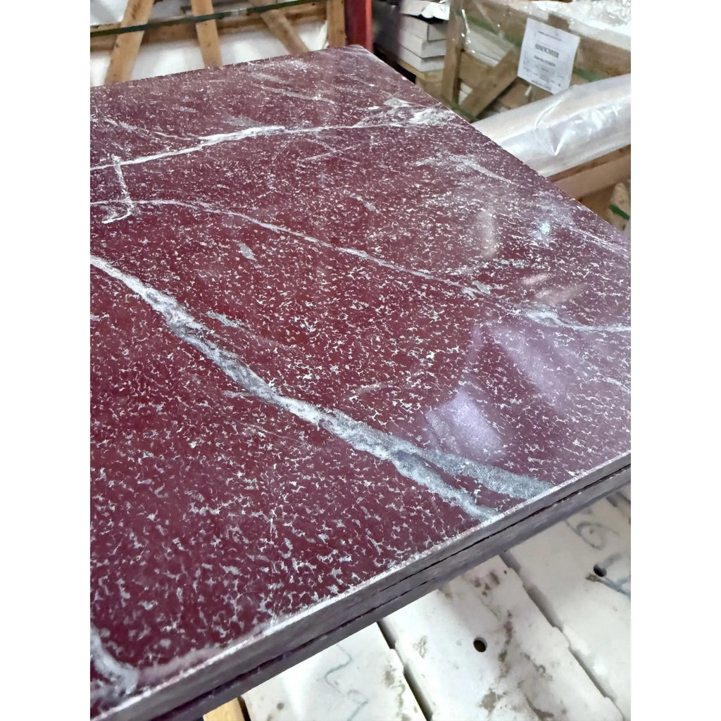 Polished Rosso Laguna Marble slab with dark red color and white gray veining