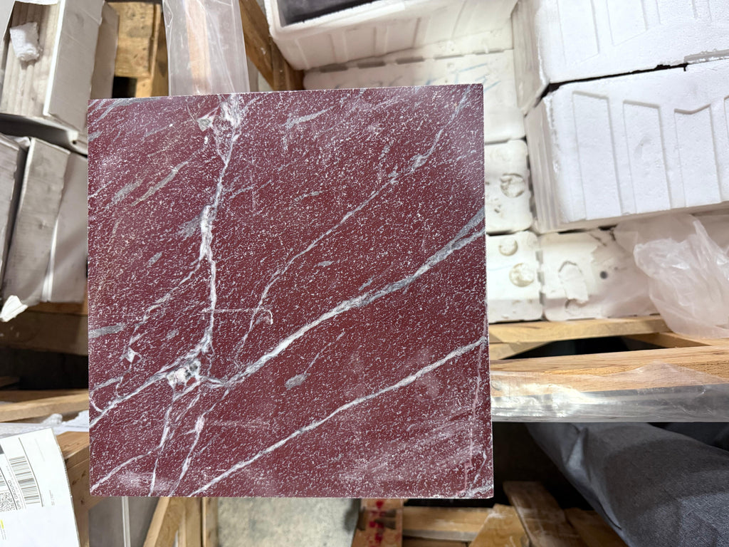 Polished Rosso Laguna Marble slab with dark red color and prominent white grey veining