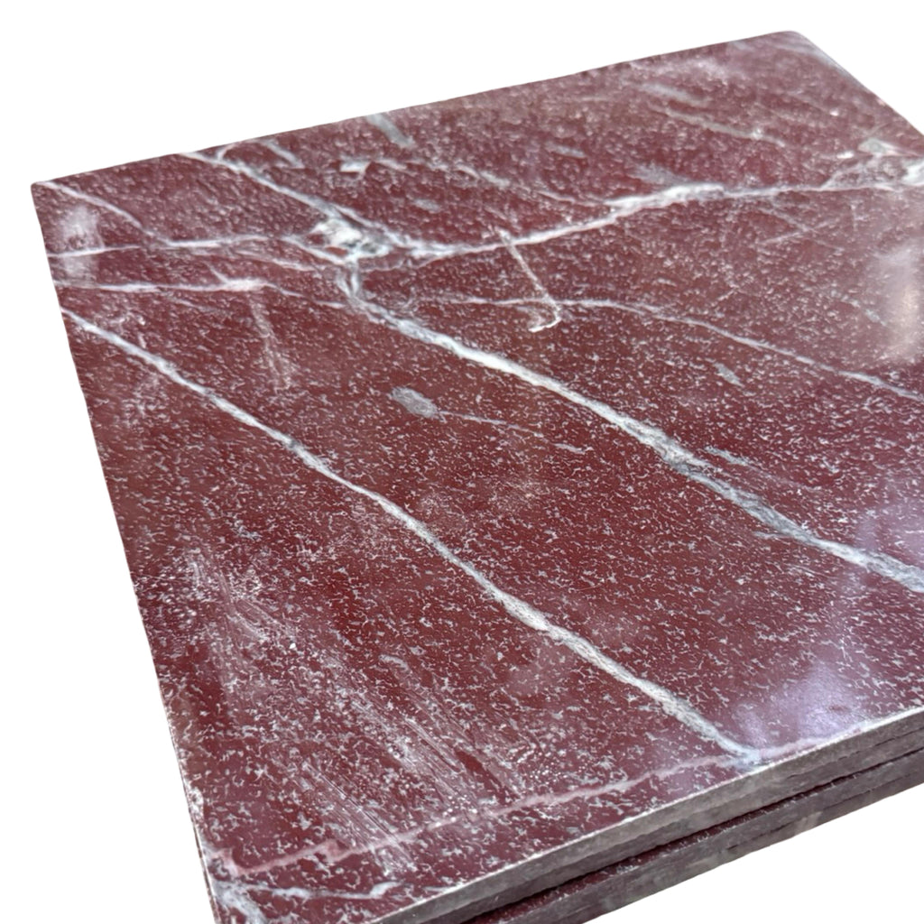 Polished Rosso Laguna Marble tile with striking red color and white veining