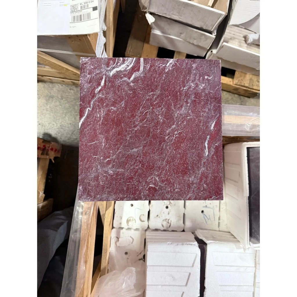 Rectangular Rosso Laguna Marble slab with dark red color and white veining