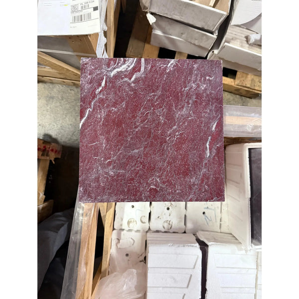 Rectangular Rosso Laguna Marble slab with dark red color and white veining