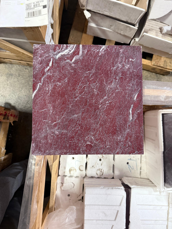Rectangular Rosso Laguna Marble slab with dark red color and white veining