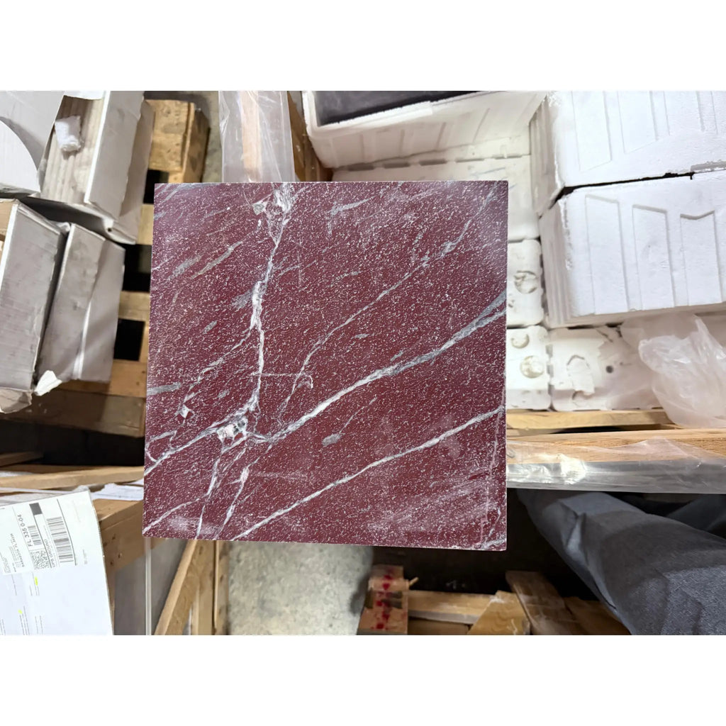 Rectangular Rosso Laguna Marble slab with red background and white gray veining