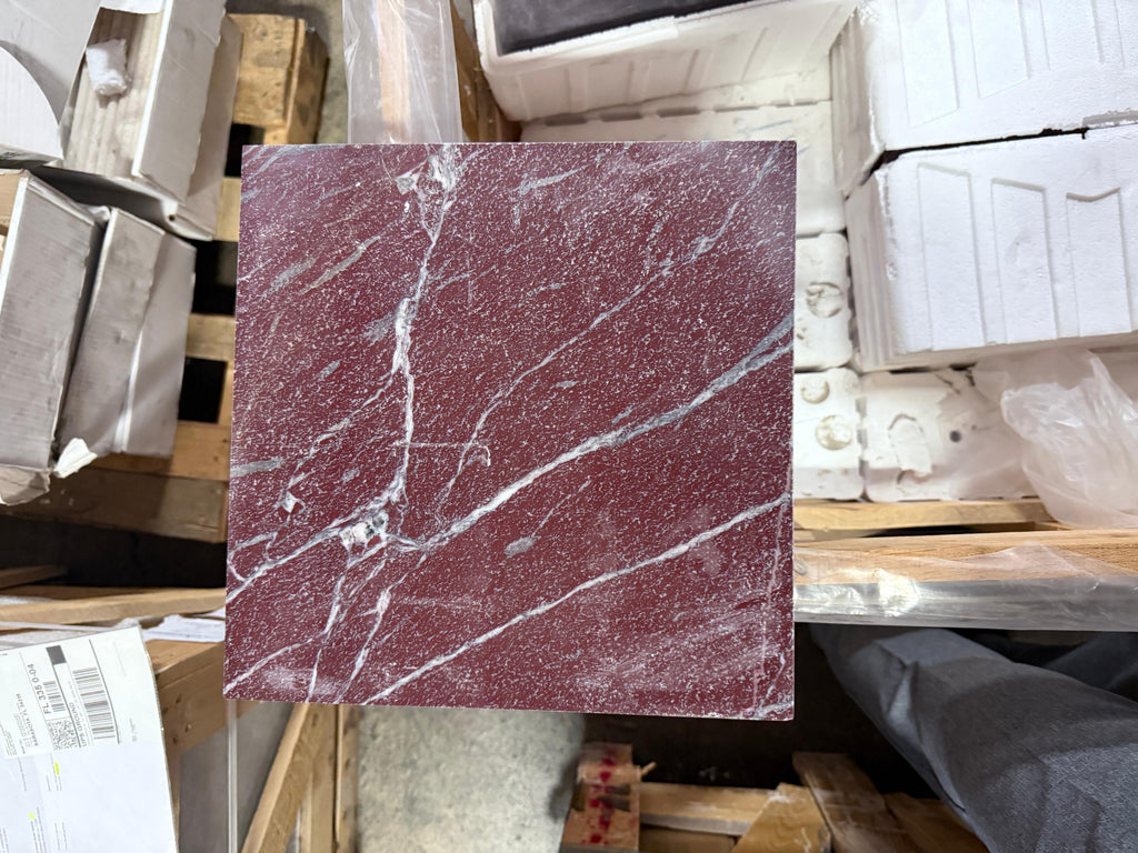 Rectangular Rosso Laguna Marble slab with red background and white gray veining
