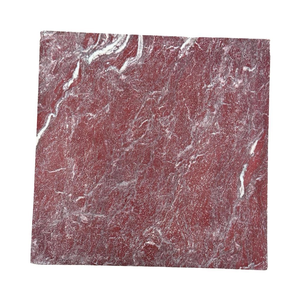 Square slab of Rosso Laguna Marble with red color and white gray veining