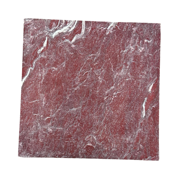 Square slab of Rosso Laguna Marble with red color and white gray veining