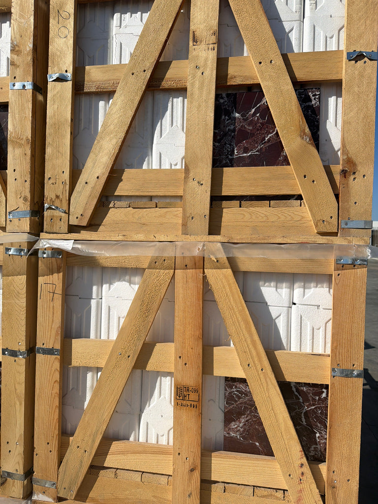 Polished Rosso Levanto Marble 12x12 Tile in Sturdy Wooden Crate