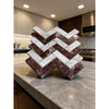 Rosso Levanto and Italian Statuary herringbone mosaic marble tile with polished and honed finish in white and deep red