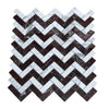 Rosso Levanto and Italian Statuary herringbone mosaic marble panel with polished honed white and dark brown rectangles