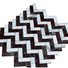 A herringbone mosaic marble tile panel with polished-honed Rosso Levanto and Italian Statuary in white and burgundy