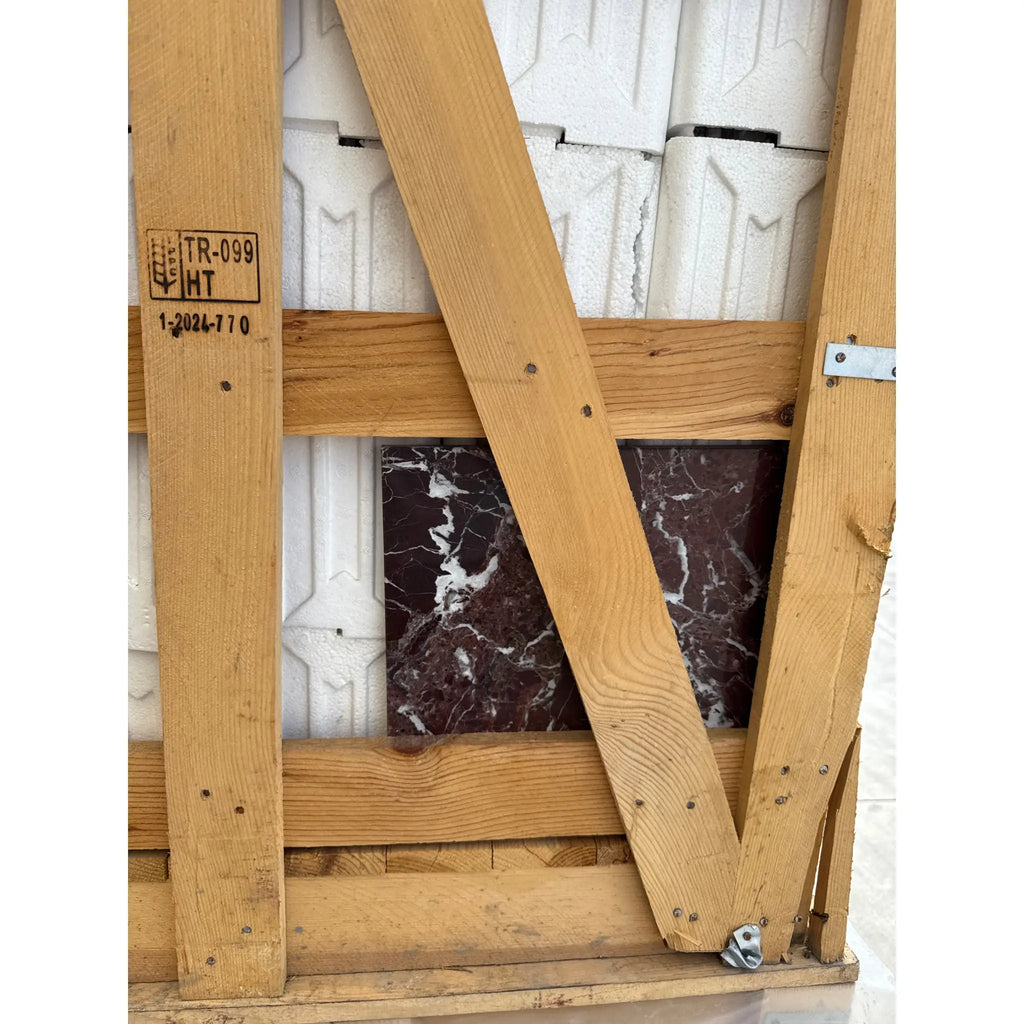 Wooden crate containing Rosso Levanto Marble 12X12 Polished tiles
