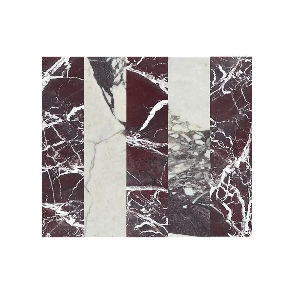 Polished Checkerboard Rosso Levanto Calacatta Viola Imperiale marble tile collage