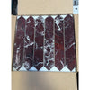 Six Rosso Levanto polished marble tiles with white veining in box
