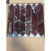 Six Rosso Levanto picket mosaic marble tiles in box