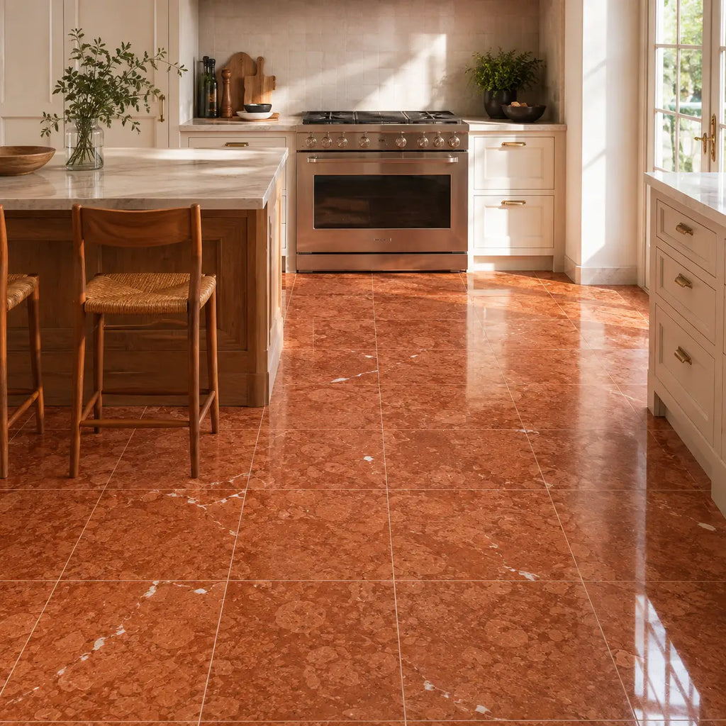 Polished rosso verona marble floor tiles 12x12 with terracotta color and subtle white veining