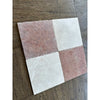 Four square rosso verona marble 12x12 tumbled tiles in soft pink with veining and creamy white marble texture arranged diagonally