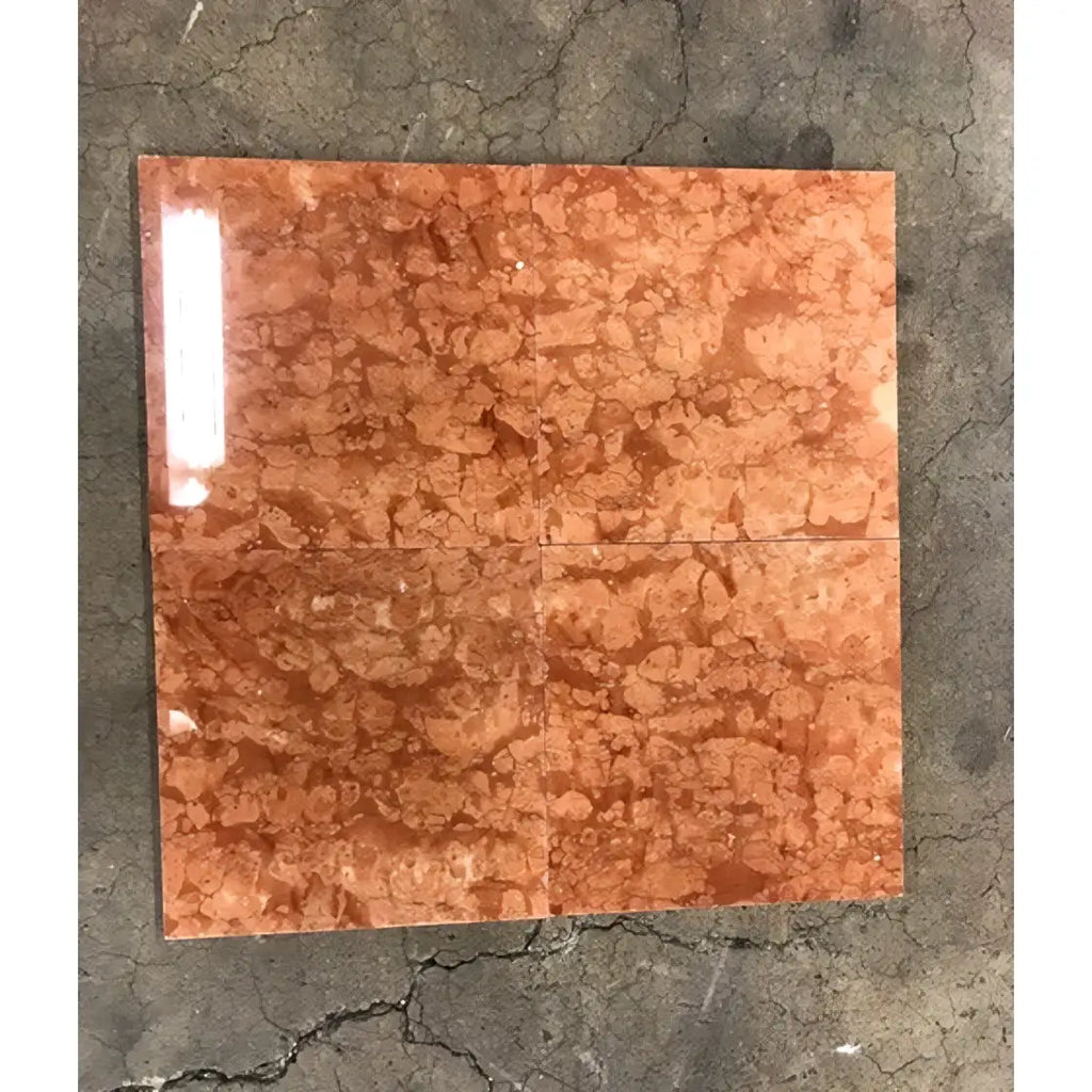 Rosso Verona marble 12x12 tumbled shiny orange tile with swirling natural pattern for elegant flooring and walls