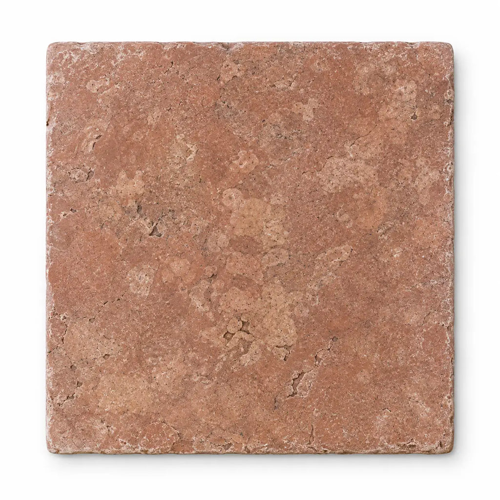 Rosso Verona marble 12x12 tumbled square terracotta stone tile with textured surface and natural color variations