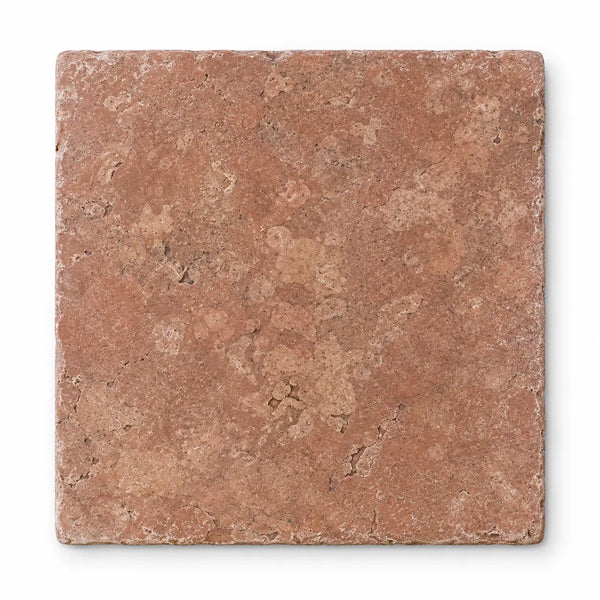 Rosso Verona marble 12x12 tumbled square terracotta stone tile with textured surface and natural color variations