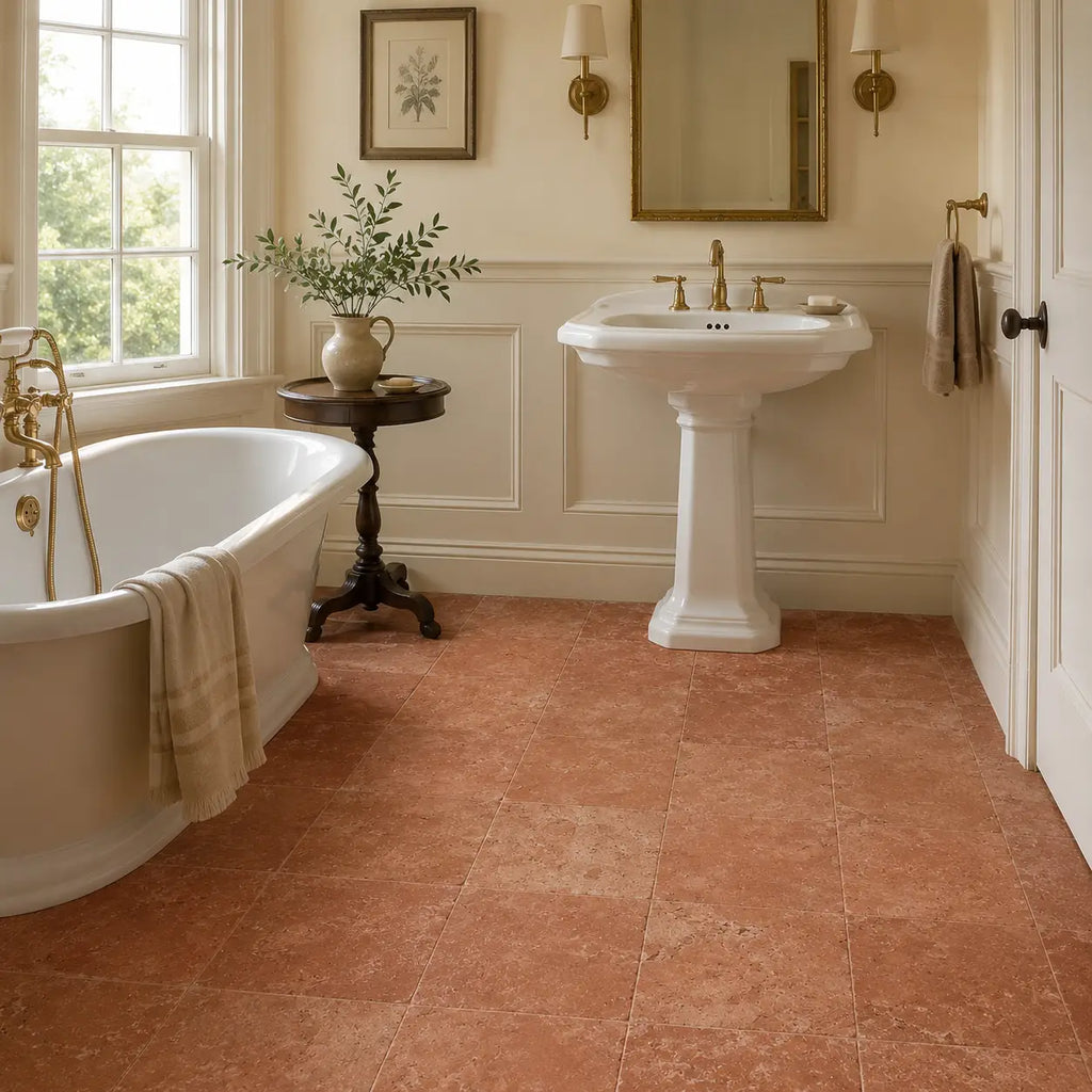 Rosso Verona marble 12x12 tumbled terracotta square floor tiles with subtle marbled texture for indoor use