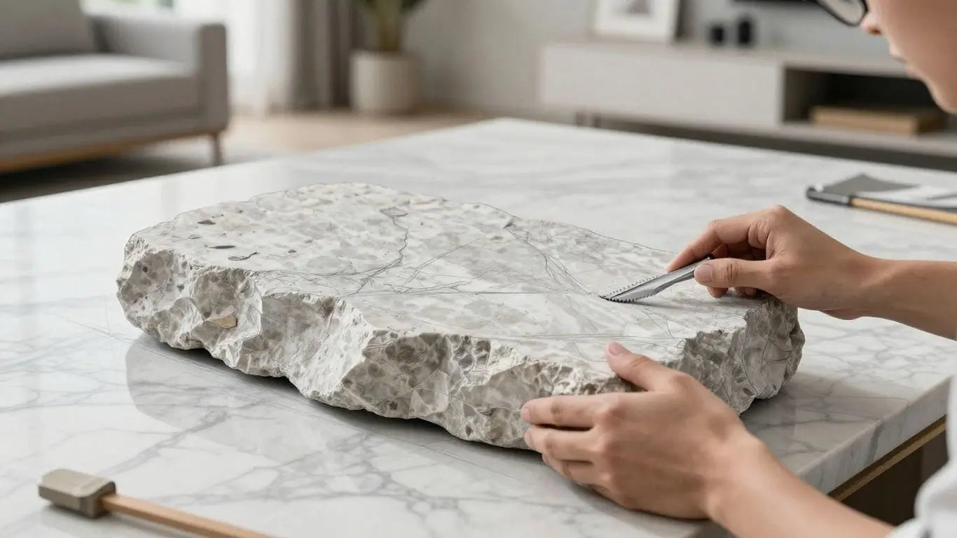 Stone quarry to home interior transformation sketch.