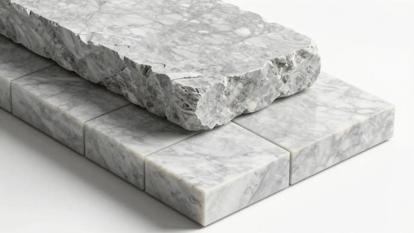 Marble quarry to polished slabs and tiles sketch.