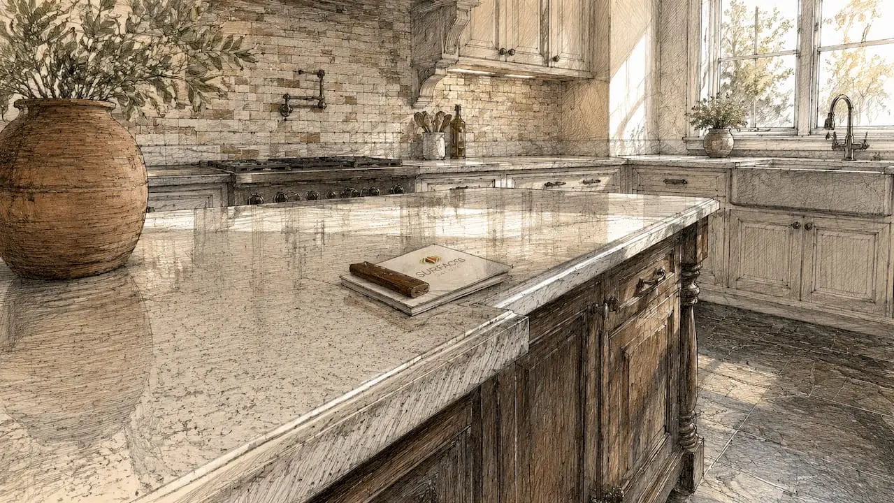 Elegant kitchen with natural stone surfaces