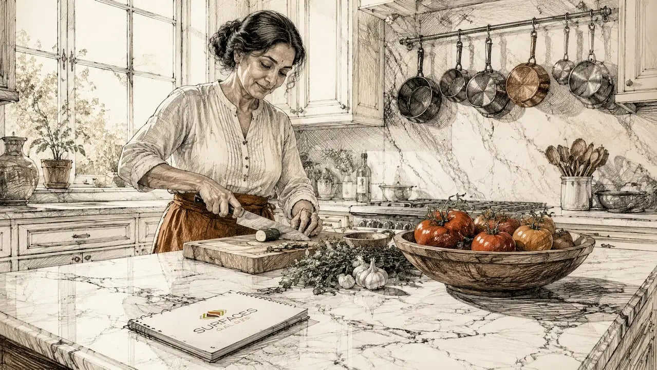 Classic kitchen with marble countertop and cook