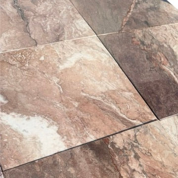 Sahara Ember Marble 12x12 polished tile with brown veining and grout