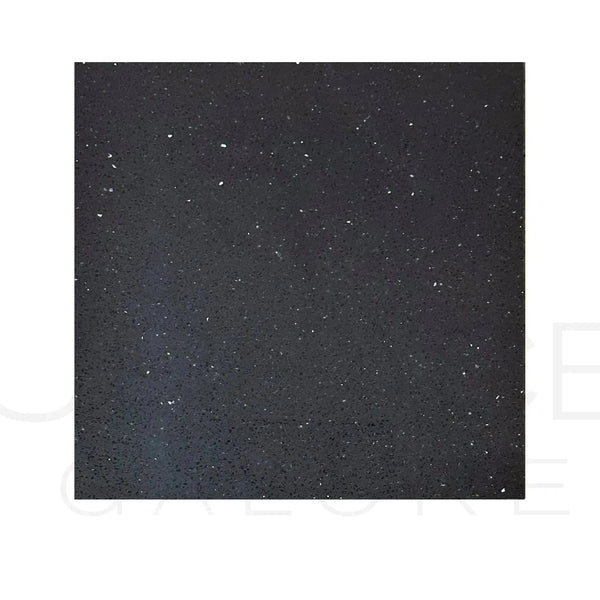 Black quartz countertop sample with reflective flecks for Savana Quartz tile