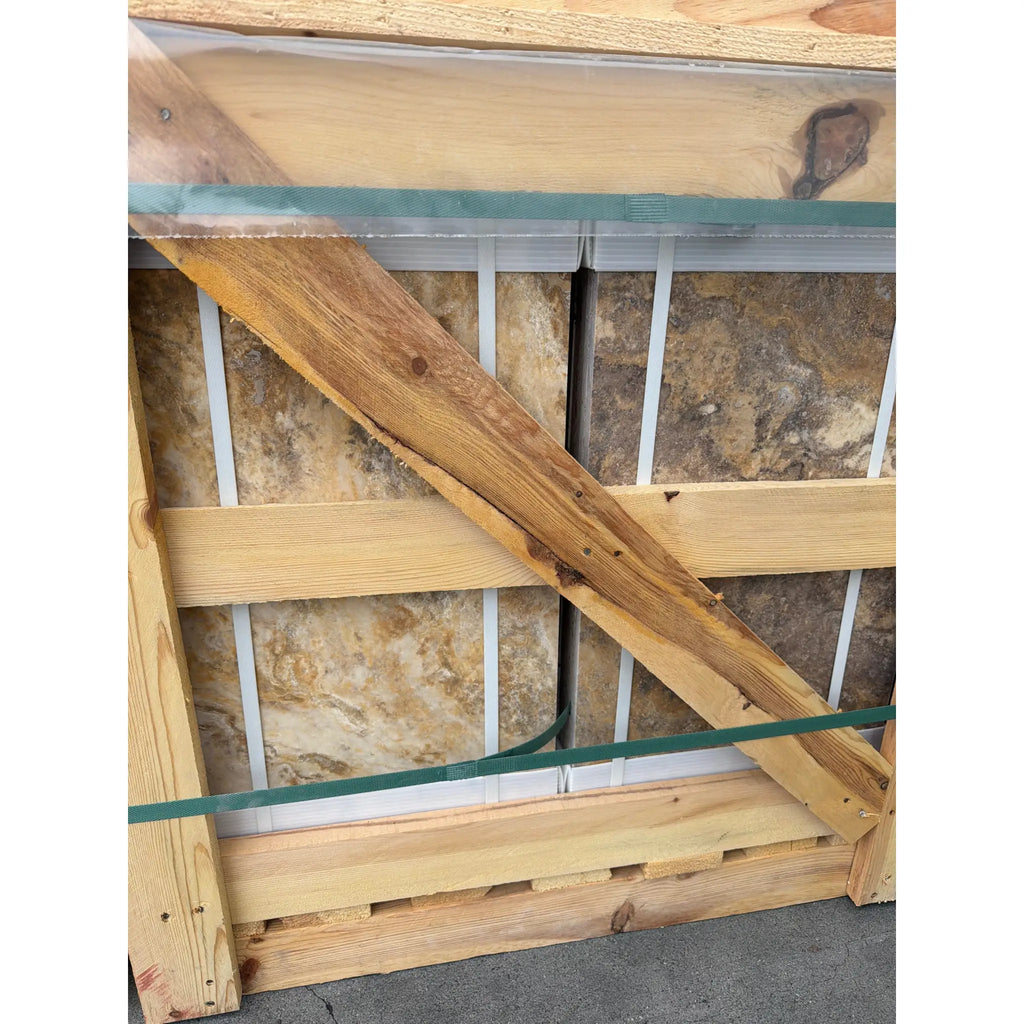 Rustic Scabos Autumn Leaves travertine gate with crossbeam