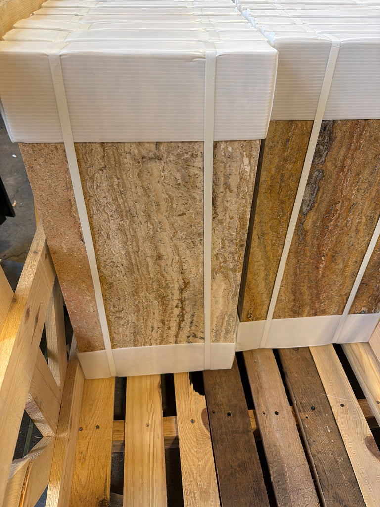 Scabos Autumn Leaves Travertine 12x24 vein-cut filled polished stone tiles