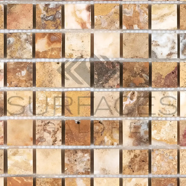 Scabos Travertine 1X1 Mosaic Polished Square Mosaic Tiles in elegant design