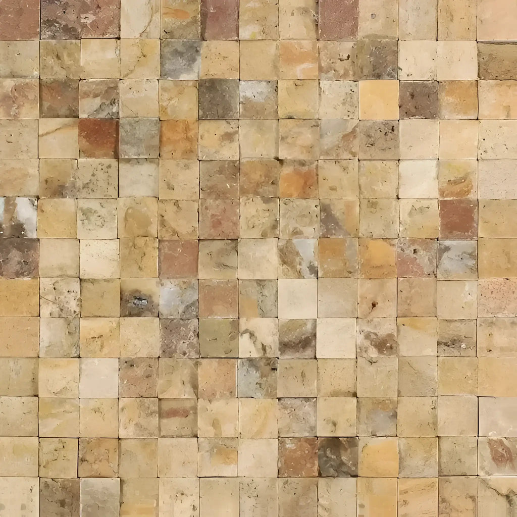 Square mosaic tile pattern of Scabos Travertine 1X1 Mosaic Split-Faced