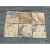 Six square stone tiles of Scabos Travertine 1X2 Brick Mosaic Split-Faced