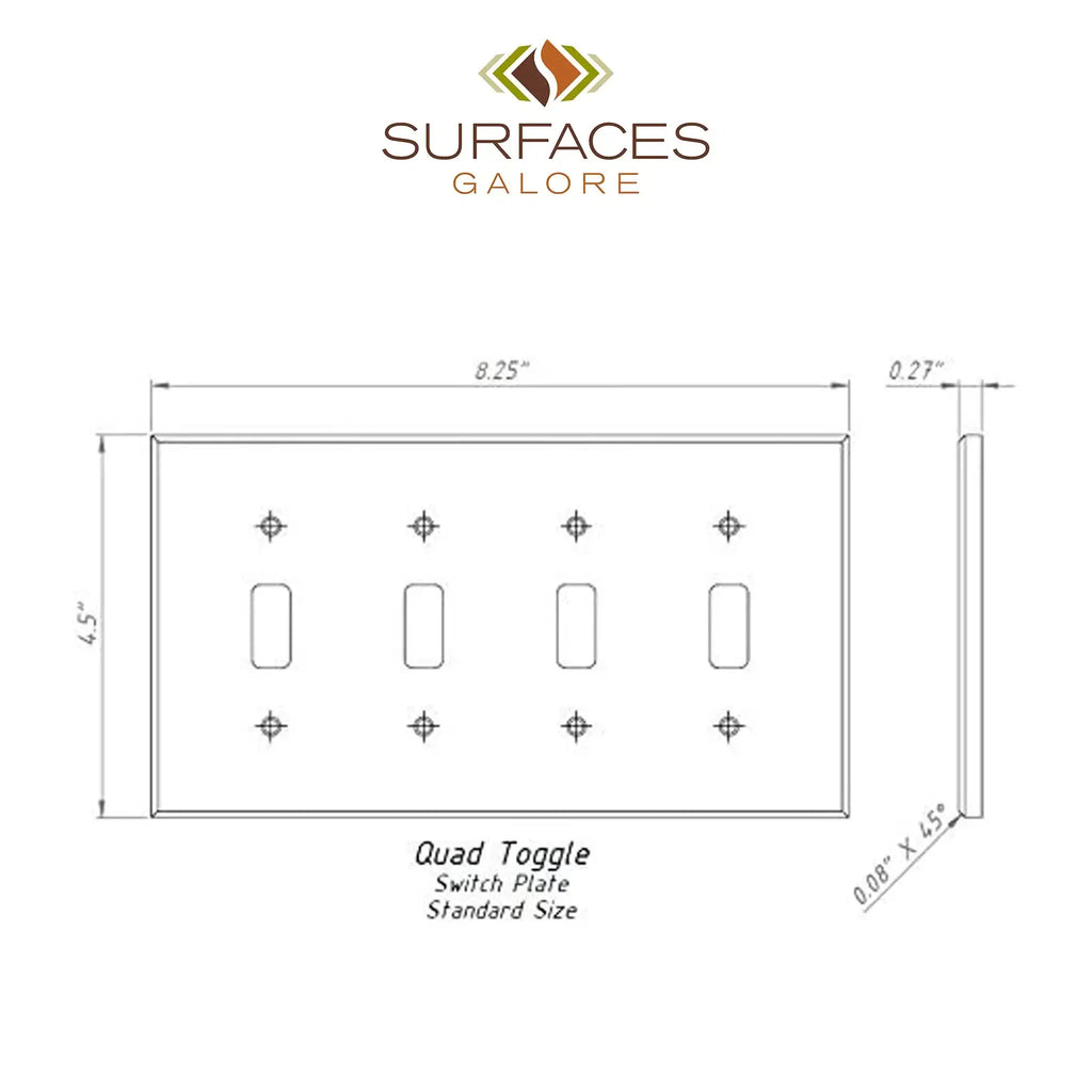 Quad toggle switch plate diagram for Scabos Travertine 4 Gang Toggle Switch Wall Plate