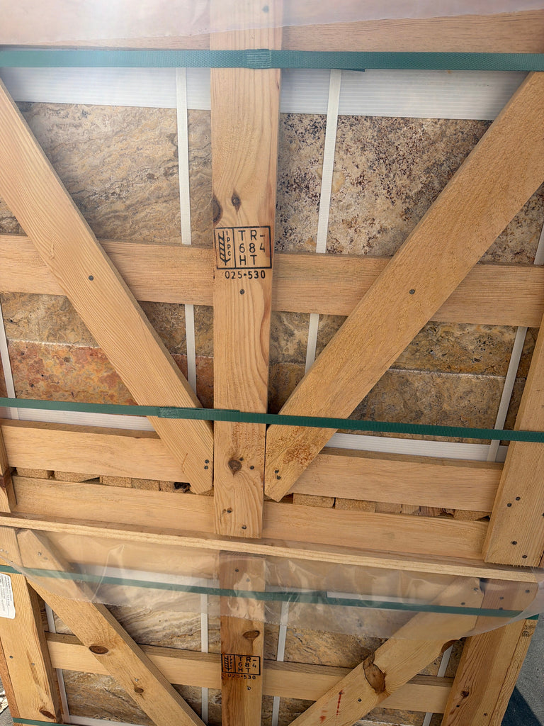 Scabos Autumn Leaves Travertine Versailles pattern light brown wooden beam with V-brace