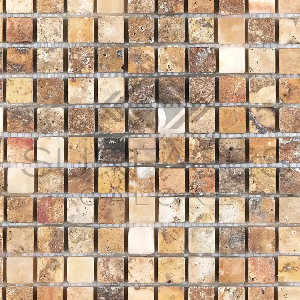 Scabos Travertine 5/8X5/8 Mosaic Tumbled Square Tile Sheet for elegant decor