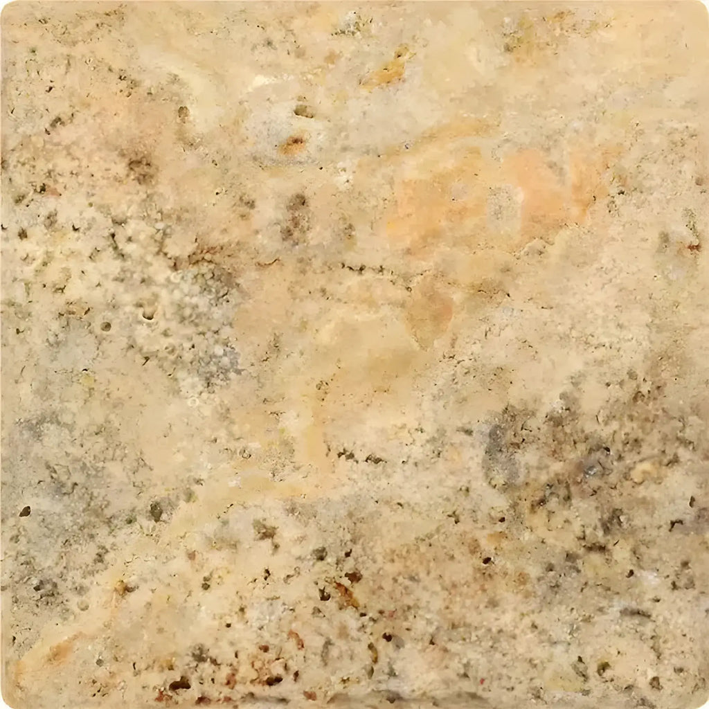 Scabos Travertine 6X6 Tumbled Square Tile showcasing natural stone texture and finish
