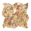 Irregularly shaped mosaic tiles from Scabos Travertine Flat Pebble Paledian design