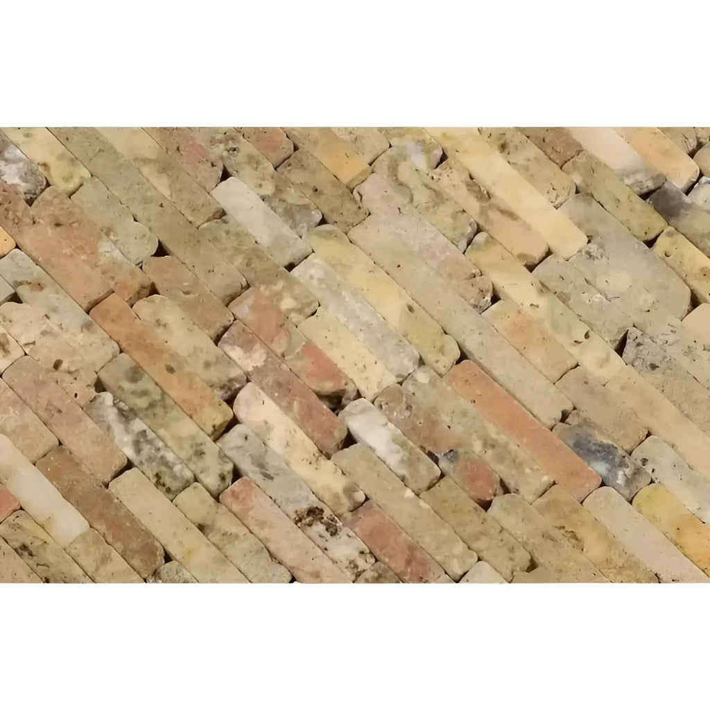 Herringbone pattern of Scabos Travertine Random Strip Mosaic Tumbled tiles