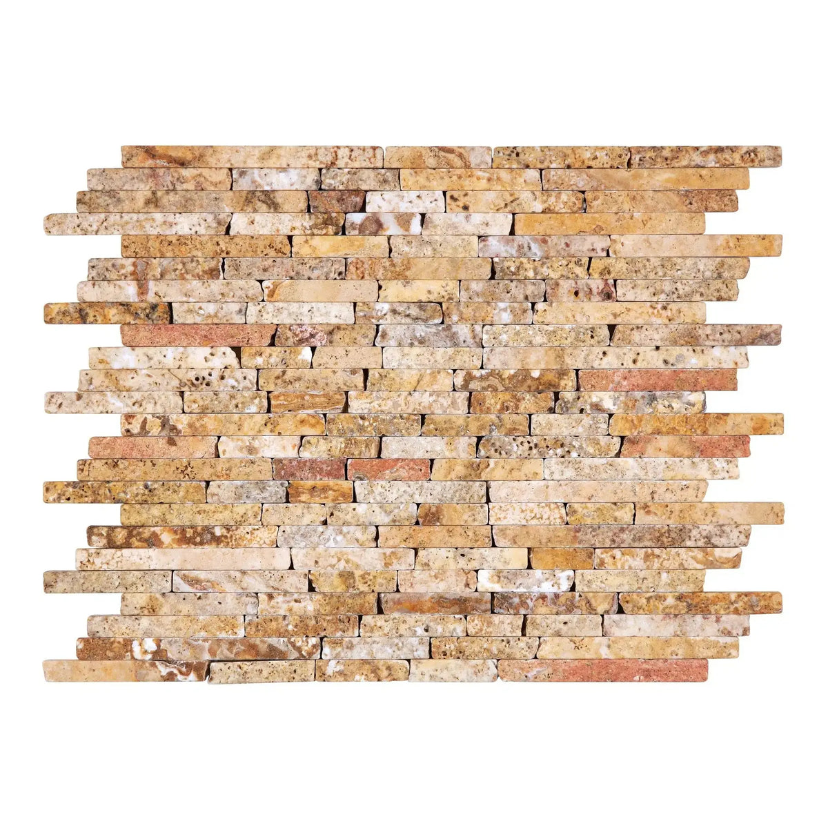 Scabos Travertine Random Strip Mosaic Tumbled– SurfacesGalore