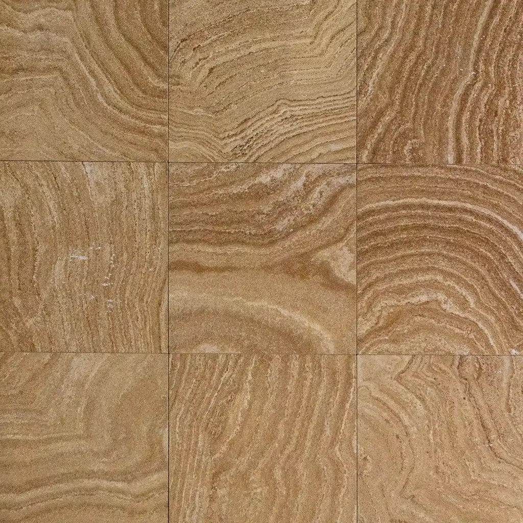 Scala Nova Walnut Wavy Travertine 18x18 beige tan striped tile with natural swirls