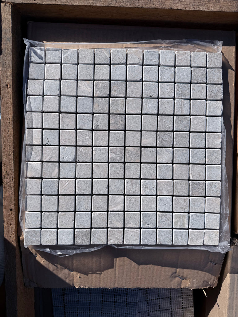 Gray Seagrass Limestone 1x1 Tumbled Mosaic Tile Sheet