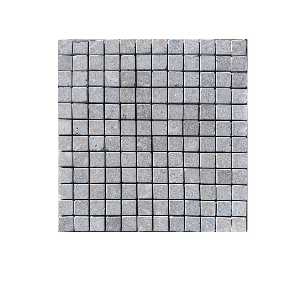 Seagrass Limestone 1x1 tumbled mosaic with gray stone texture