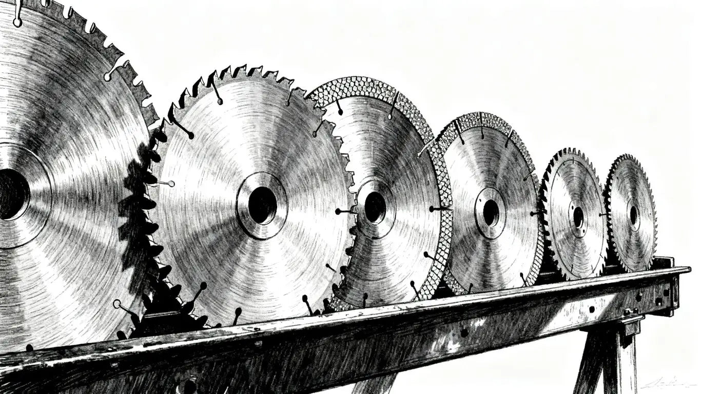 A close-up of diamond-tipped blades resting on stone